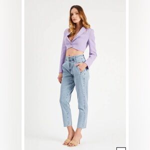 Light Wash Boyfriend Jeans with Paperbag Waist